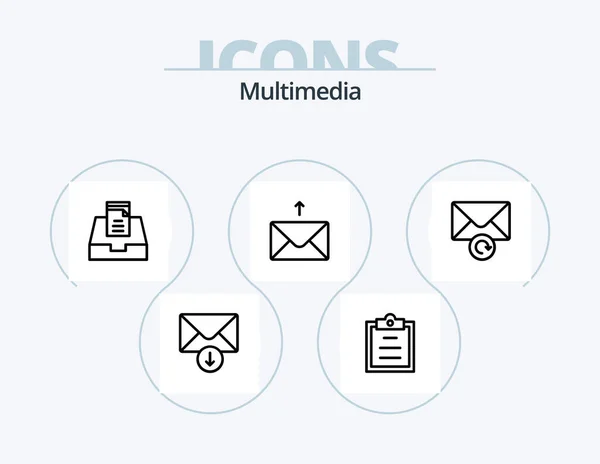 Multimedia Line Icon Pack Icon Design Time Mailbox Check — Stockvektor
