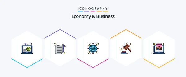Economy Business Filledline Icon Pack Including Online Network Law Auction — Wektor stockowy