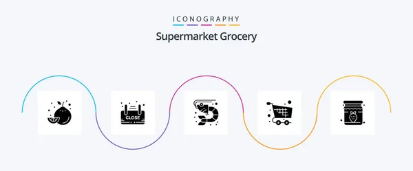 Grocery Glyph Icon Pack Including Jam Basket Fish Shopping Cart — Wektor stockowy