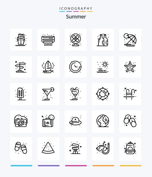 Creative Summer Outline Icon Pack Umbrella Summer Air Summer Beer — Vettoriale Stock