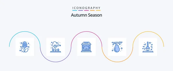 Autumn Blue Icon Pack Including Leaf Broom Fire Place Autumn — 图库矢量图片