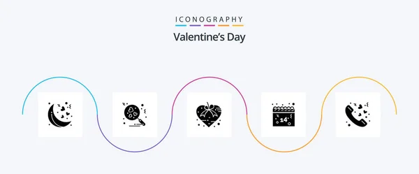 Valentines Day Glyph Icon Pack Including Romance Call Ribbon Valentines — Archivo Imágenes Vectoriales