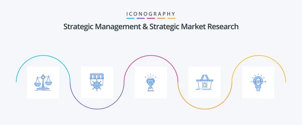 Strategic Management Strategic Market Research Blue Icon Pack Including Bulb — Vector de stock