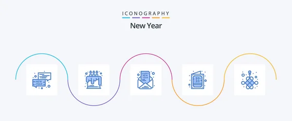 New Year Blue Icon Pack Including Chinese Invite Invitation Invitation — Wektor stockowy