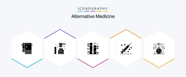 Alternative Medicine Glyph Icon Pack Including Healthcare Vaccine Bamboo Syringe — Vetor de Stock