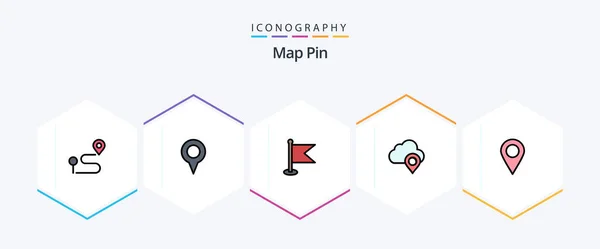 Map Pin Filledline Icon Pack Including Marker Marker Flag Pin — 图库矢量图片