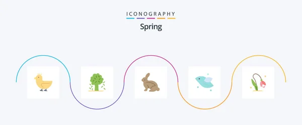 Spring Flat Icon Pack Including Flower Fly Spring Bird Rabbit — Vettoriale Stock