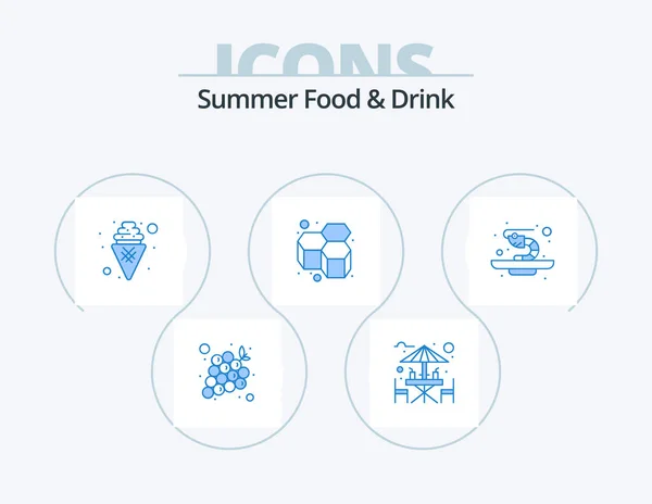 Summer Food Drink Blue Icon Pack Icon Design Prawn Honeycomb — Stockvector