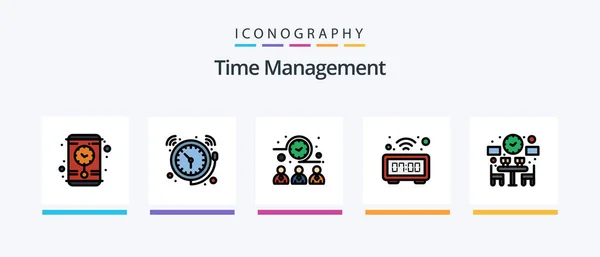 Time Management Line Filled Icon Pack Including Timer Target Watch — Stockový vektor