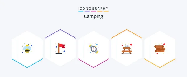 Camping Flat Icon Pack Including Watch Wood Energy — Vector de stock
