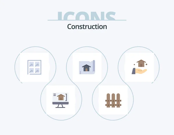 Construction Flat Icon Pack Icon Design Construction Building Build House — Vettoriale Stock