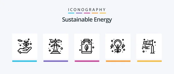 Sustainable Energy Line Icon Pack Including Direction Renewable Solar Green — Stock Vector