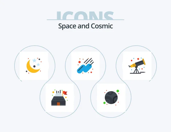 Space Flat Icon Pack Icon Design Telescope Space Space Sputnik — Wektor stockowy