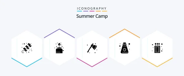 Summer Camp Glyph Icon Pack Including Camping Sun Picnic Summer — 스톡 벡터