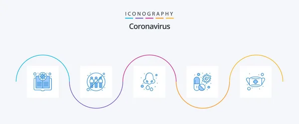 Coronavirus Blue Icon Pack Including Capsule Virus Infection Nose Drops — Stockový vektor