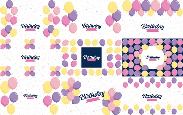 Colorfulhappy Birthday Announcement Poster Flyer Greeting Card Flat Style Vector — Vetor de Stock