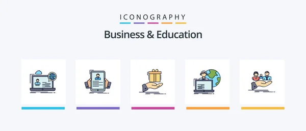 Business Education Line Filled Icon Pack Including Target Success Literature — Archivo Imágenes Vectoriales