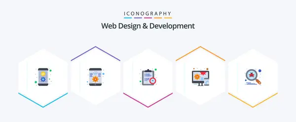 Web Design Development Flat Icon Pack Including Search Bug Clock — Archivo Imágenes Vectoriales