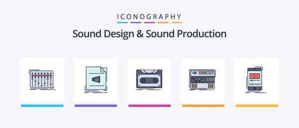 Звуковой Дизайн Звукоизоляция Заполнены Иконок Пакет Включая Модуль Стойка Запись — стоковый вектор