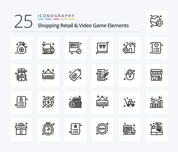 Shoping Retail Video Game Elements Line Icon Pack Including Marketplace — Stock vektor