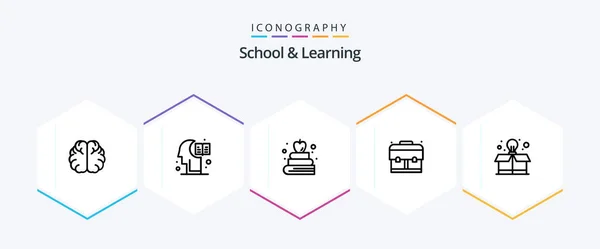School Learning Line Icon Pack Including Education Box — Wektor stockowy