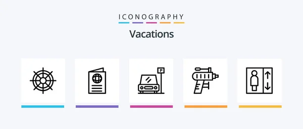 Vacations Line Icon Pack Including Camera View Air Bench Wind — Stockvector