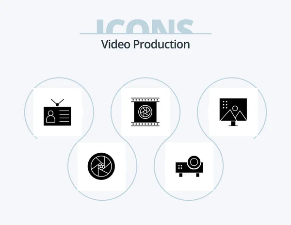 Video Production Glyph Icon Pack Icon Design Photographic Lenses Camera — Vettoriale Stock