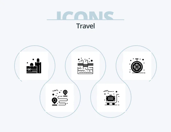Travel Glyph Icon Pack Icon Design Safari Browser Bag Swimming — Wektor stockowy