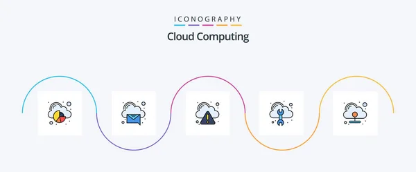 Cloud Computing Line Filled Flat Icon Pack Including Connection Tool — Wektor stockowy