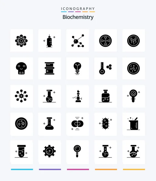Creative Biochemistry Glyph Solid Black Icon Pack Biology Wind Atom — Vector de stock
