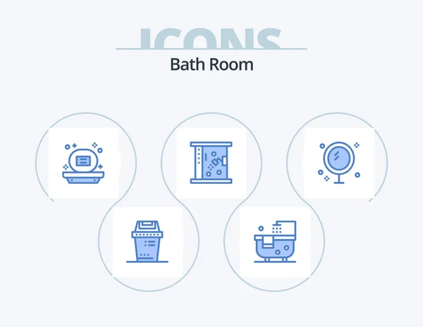 Bath Room Blue Icon Pack Icon Design Mirror Bath Cleaning — Wektor stockowy