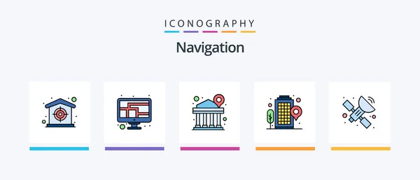 Navigation Line Filled Icon Pack Including Location Satellite Gps Finance — Vettoriale Stock