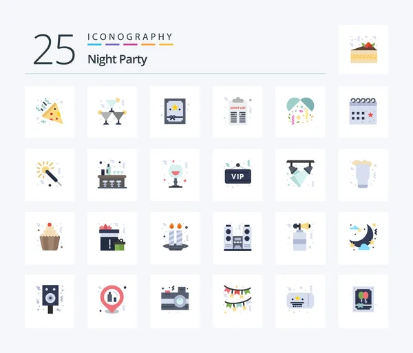 Night Party Flat Color Icon Pack Including Calendar Night Box — Stockvector