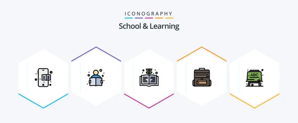 School Learning Filledline Icon Pack Including Knowledge Formula Board — Vettoriale Stock