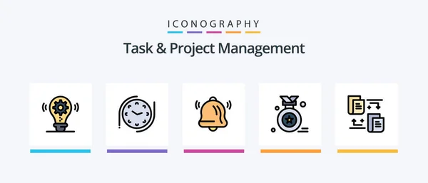 Task Project Management Line Filled Icon Pack Including Message Mail — Stockový vektor