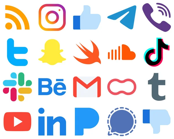 Material Design Flat Social Media Icons Soundcloud Snapchat Messenger Tweet — Stockvector