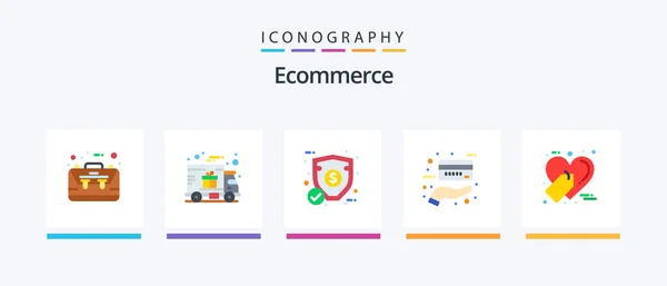 Ecommerce Flat Icon Pack Including Favorite Payment Truck Credit Security — Stock vektor