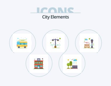 City Elements Flat Icon Pack 5 Icon Design. city. road light. bus. street. lamp