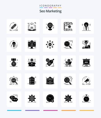 Creative Seo Marketing 25 Glyph Solid Black icon pack  Such As optimize. seo. configuration. setting. map