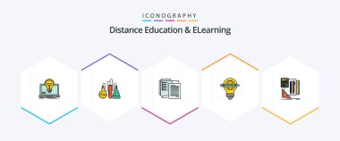Distance Education And Elearning 25 FilledLine icon pack including bulb. pen. science. success. wlan