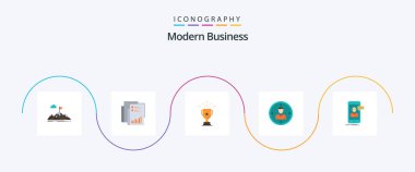 Modern Business Flat 5 Icon Pack Including business. achievement. analytics. trophy. marketing