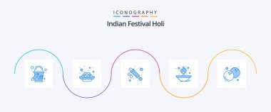 Holi Blue 5 Icon Pack Including fruit. coconut. water gun. oil lamp. flame
