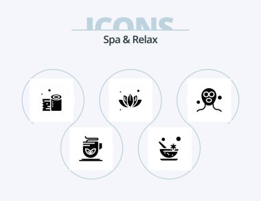 Spa And Relax Glyph Icon Pack 5 Icon Design. leaf . mortar . tissue roll. paper roll