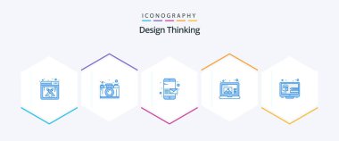 Design Thinking 25 Blue icon pack including design. laptop. thinking. draw. send