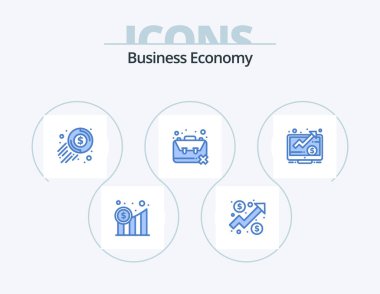 Economy Blue Icon Pack 5 Icon Design. dollar. problem. cash. population. idleness