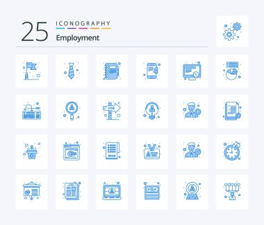 Employment 25 Blue Color icon pack including time. smartphone. book. notification. note