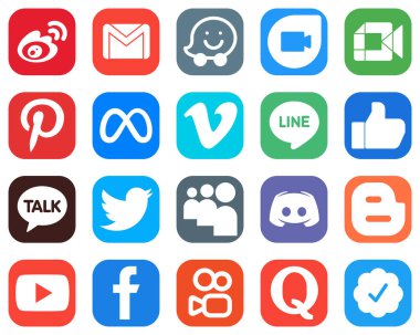20 Professional Social Media Icons such as line. vimeo. google duo. facebook and pinterest icons. Gradient Icon Bundle