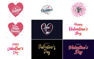 Happy Valentine's Day greeting background in papercut realistic style paper clouds. flying realistic heart on string; pink banner party invitation template; calligraphy words text sign on copy space