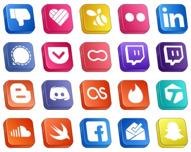 20 Simple Isometric 3D Social Media Icons such as blog. twitch. signal. women and peanut icons. Versatile and high-quality