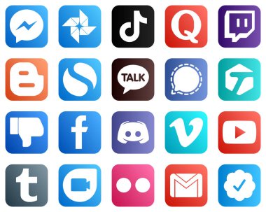 20 Popular Social Media Icons such as mesenger. kakao talk. simple and blogger icons. Elegant and high resolution